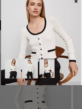 Ann Taylor White Scoopneck Cardigan with Black Trim